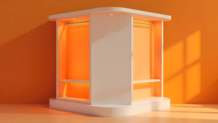 Orange background and podium. Showcase to display products