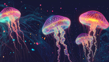 Naklejka premium Glowing jelly fish in the sea