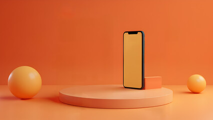 Minimalist smartphone model on orange background.

