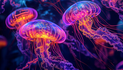 Naklejka premium glowing jellyfish in the water