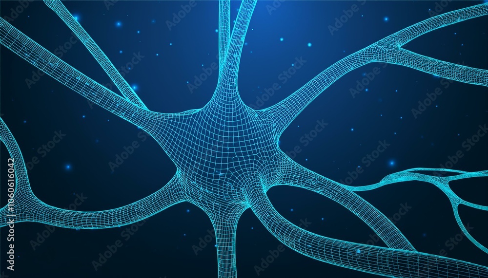 Aufkleber neuron system wireframe mesh model. low poly vector illustration.