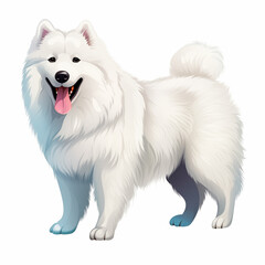 Fototapeta premium A cheerful cartoon Samoyed dog with fluffy white fur posing playfully in a sunny park setting