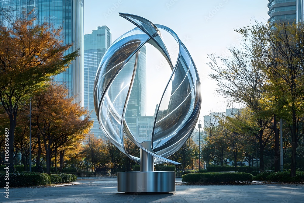 Poster Candid photo of an innovative wind turbine design with transparent blades set in an urban area, blending aesthetics with functionality, 4k resolution