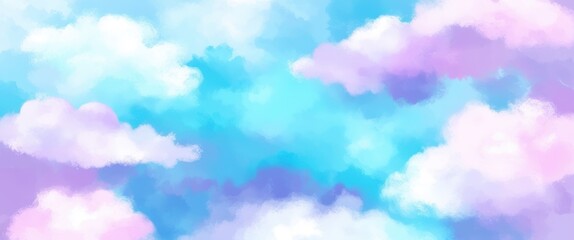 Dreamy sky, pastel clouds, soft watercolor effect, ethereal atmosphere, cotton candy colors, blue and pink hues, wispy cloud formations, serene heavenly landscape, gentle gradient, atmospheric art, ce