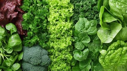 A Vibrant Display of Nutrient-Rich Leafy Greens From Spinach to Kale, These Digestive-Friendly Foods Offer a Bounty of Health Benefits Enjoy the Freshness of Nature in Every Bite