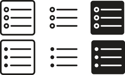 List icon set. Website menu list. 
