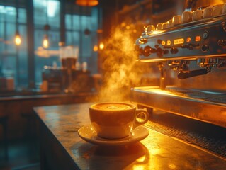 Artisan Coffee Brewing Steaming Cup of Espresso, Barista Crafted, Freshly Roasted Beans, Specialty Coffee Shop, Coffee Culture, Delicious Coffee Drinks, Cafe Atmosphere, Hot Beverage, Coffee Aroma