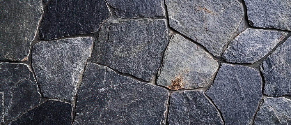 Poster a close-up view of textured slate stones arranged in an irregular pattern.