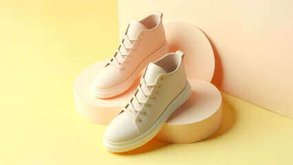 Trendy Yellow Sneakers on Pastel Background