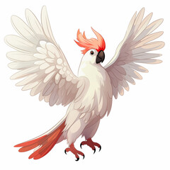 Obraz premium A colorful cartoon cockatoo with outstretched wings perched on a branch in a vibrant environment