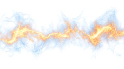Electric blue and orange lightning, bright glow and intense sparks, isolated against white background