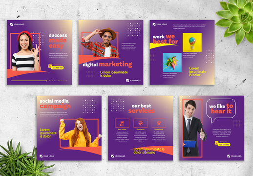 Social Media Post Layout with Gradient Purple Yellow Background