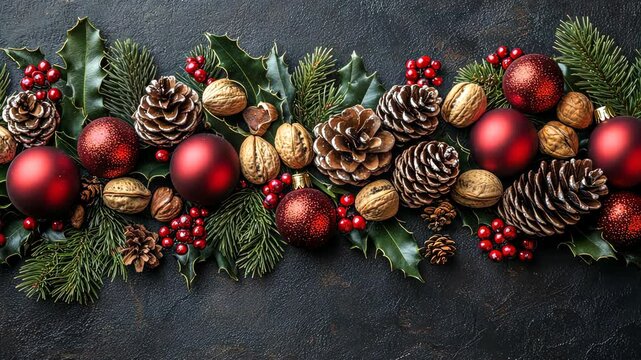 Christmas decoration border repeating on dark background