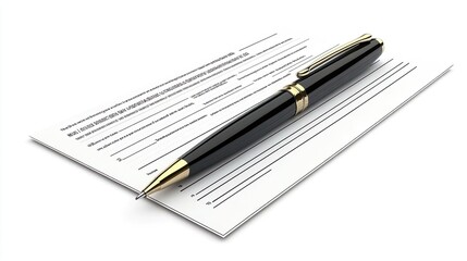 Naklejka premium Pen lying on a contract or application form, wide angle view.