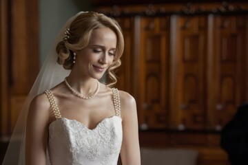 Fototapeta premium Bride Smiling at Groom on Wedding Day