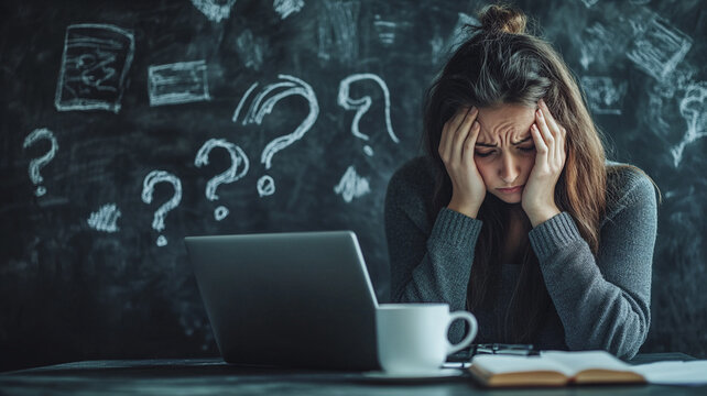 Female entrepreneur with headache sitting at desk