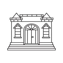Main Gate, Window, Single Door, and Furniture Line Art Vector Illustration.
