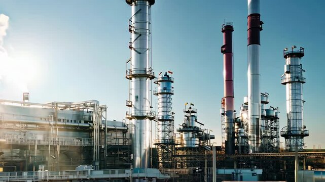 Oil Refinery, Industrial Plant for Petrochemical Production, Fuel, and Energy Generation