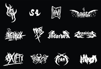 Colection Grunge style typography with Gohtic Punk tattoo. Gothic Punk print and Dark Metal tattoo in Y2k style. Trendy fashion and typographic print template