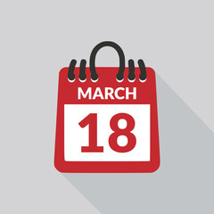March 18 Calendar icon vector illustration.