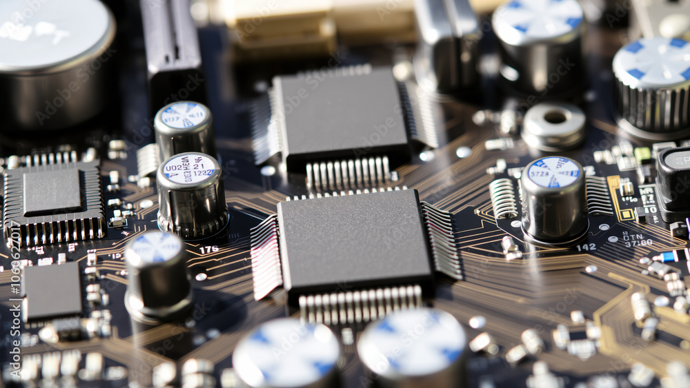 Poster intricate circuit board with integrated microchip