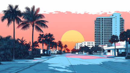 Vibrant Synthwave Cityscape: Neon Anime and Manga Art