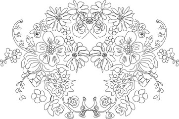 Vector sketch, illustration, silhouette, design, drawing, floral decoration, ornament, background pattern, classic, vintage, ethnic, traditional