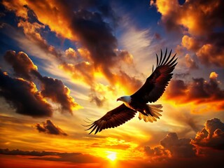Majestic Eagle in Flight Silhouette Against a Dramatic Sky - A Stunning Display of Power and Freedom in Nature's Realm