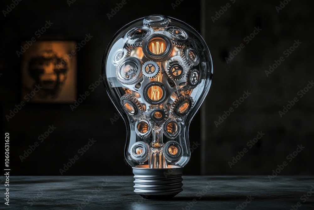 Poster a light bulb filled with interlocking gears