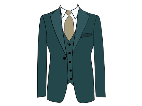 recommend clip art: Portrait of a dark green tuxedo shirt and a yellow tie on a white background. Men's formal wear fashion theme.