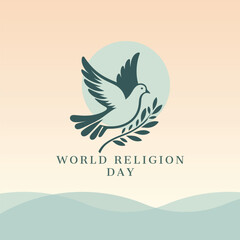 World Religion Day Vector Illustration with Peace Dove and Olive Branch Symbol