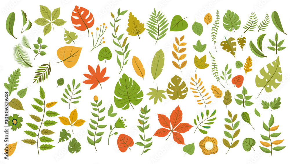 Poster autumn leaves vector collection - set or bundle of decorative leaf graphic design elements in colour