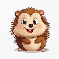 Obraz premium Cute cartoon hedgehog character smiling happily with a cheerful expression on a simple background