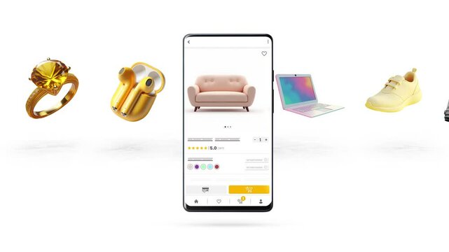 Shopping, e-commerce, application and sales theme. Technology that passes through the phone and products that are on sale.