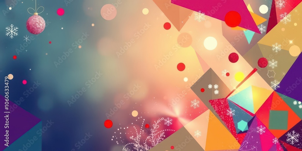 Wall mural a holiday-themed abstract design featuring vibrant colors, geometric shapes, and glitter accents, de