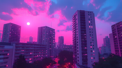 Obraz premium Vibrant Synthwave Cityscape: Neon Anime and Manga Art