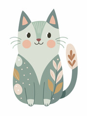 Pastel Illustration with a Graceful Cat: A Perfect Complement to Children's Design.
