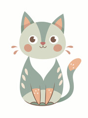 Charming nature: vector cat and flowers in light, airy design.