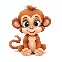 Obraz premium A cheerful cartoon monkey sitting and smiling, showcasing its playful nature in bright colors