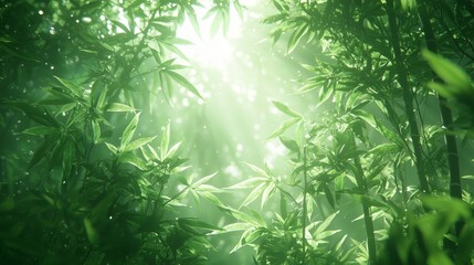 Naklejka premium Sunlit Bamboo Forest with Tranquil Atmosphere