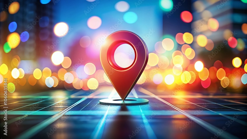 Poster map location icon with pin navigation - bokeh effect illustration for travel and navigation apps, mo
