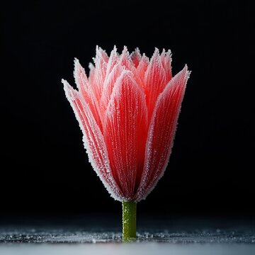 Frosted pink tulip on a dark background