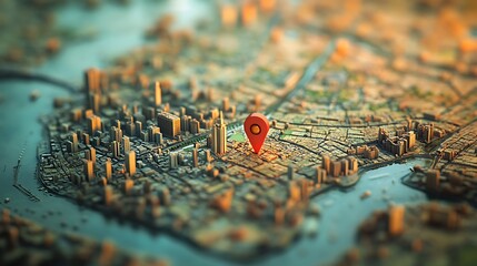 Naklejka premium A map of the city with a location pin, Map pin location city