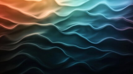 Obraz premium Abstract background with colorful undulating lines creating a wave-like pattern in gradient hues of orange, green, and blue.