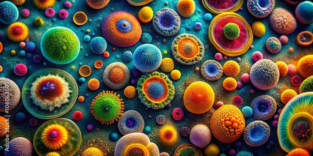 Aufkleber microscopic view of cells and bacteria: exploring the fascinating world of microbiology, science, an