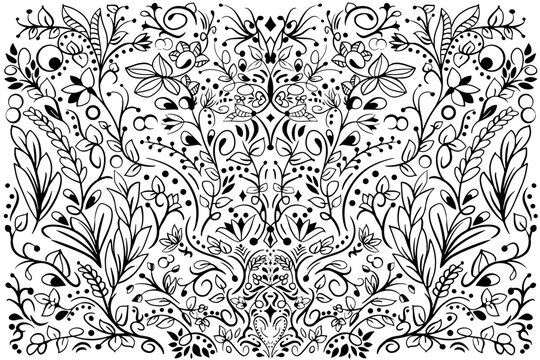 Ilustra&ccedil;&atilde;o Vetorial modelo, incons&uacute;til, floral, papel de parede, flor, vintage, vector, ornamento, design, folha, damasco, condecora&ccedil;&atilde;o, ilustra&ccedil;&atilde;o, textura, arte, tecido, ornamentado, antiguidade, gi