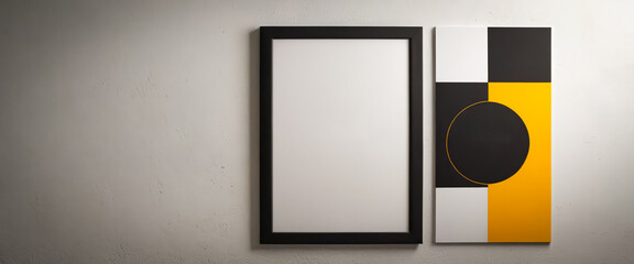 3D rendering of Minimalist Art Pairing With Geometric Shapes and Blank Frame