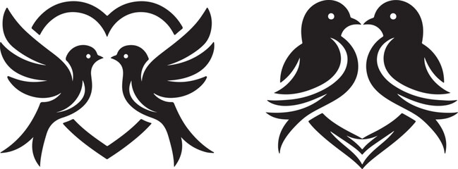 Silhouette of a pair of birds making love vector art and illustration
