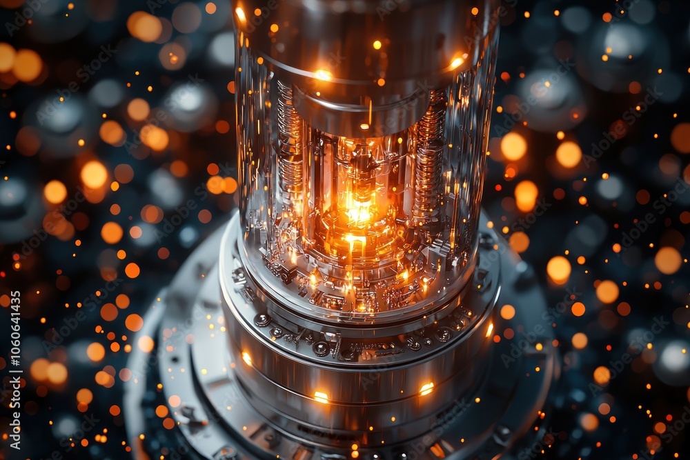 Aufkleber a close-up of a glowing metal tube with a complex internal structure