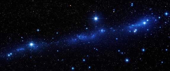 Fototapeta premium Cosmic starfield, brilliant blue stars, deep space nebula, celestial panorama, glowing stellar clusters, astronomical beauty, vibrant night sky, galactic vista, interstellar depths, ethereal stardust,
